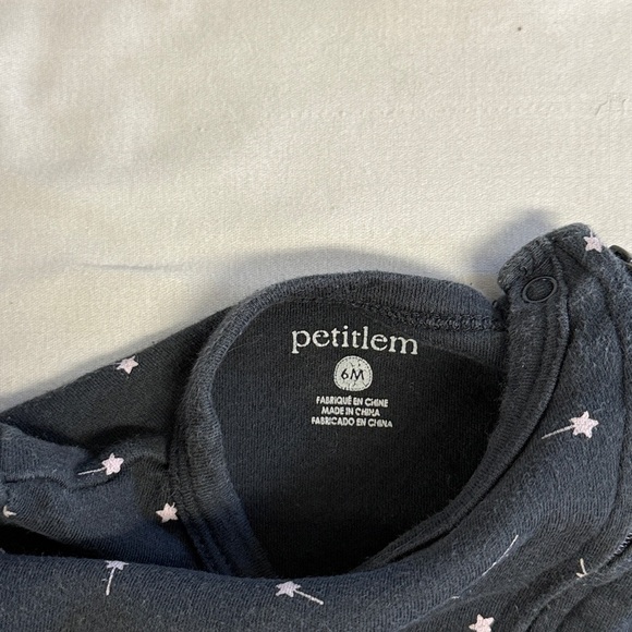 Petit Lem - Dark Gray Baby Pajamas with pink stars and matching onesie - Picture 3 of 5